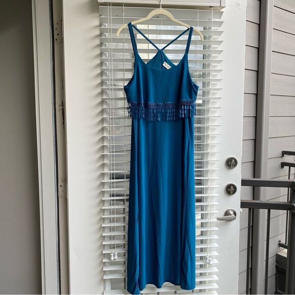 Jon & Anna Large Prom, Wedding Guest Blue Tassel Fringe Cocktail Maxi Dress - Picture 9 of 9